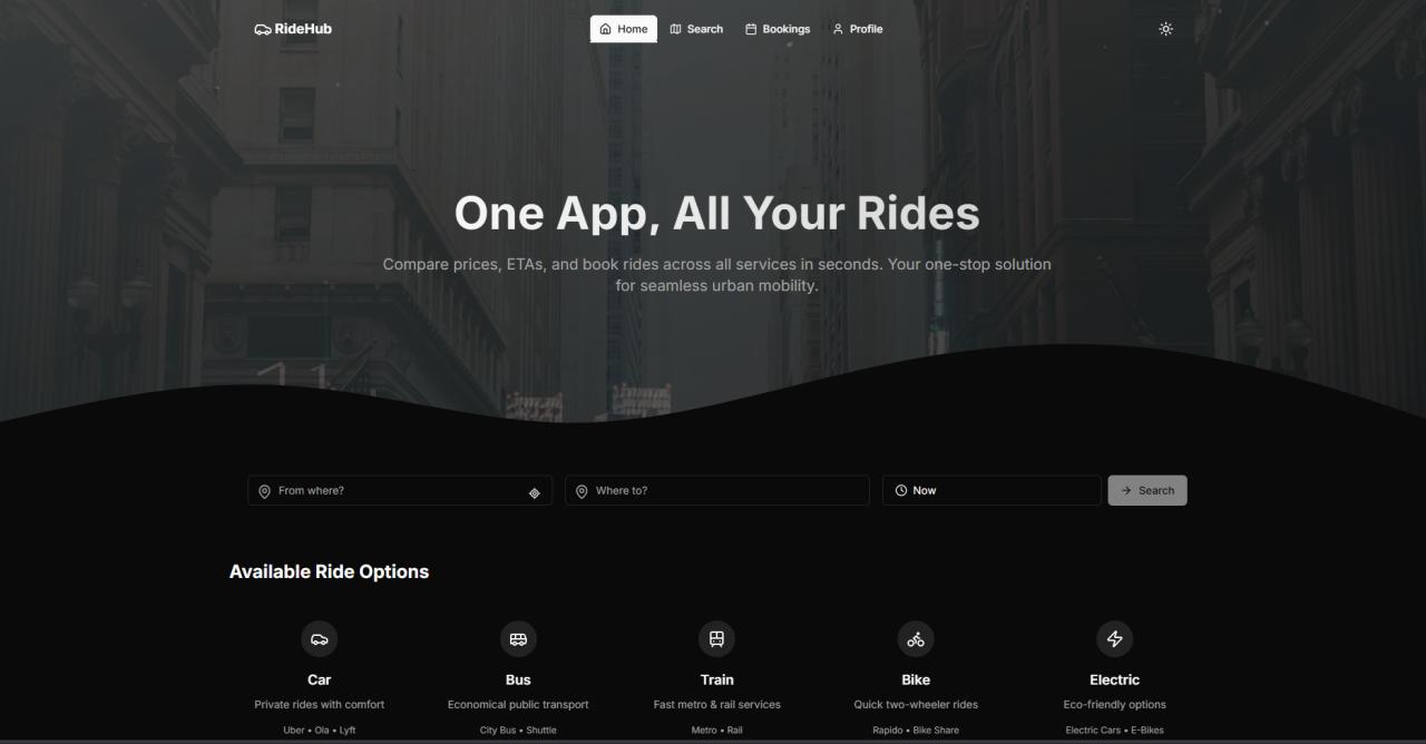 RideHub Home Dashboard